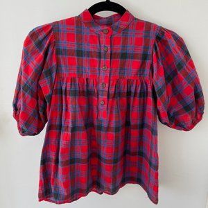 Loup Grace Plaid Puff Sleeve Top